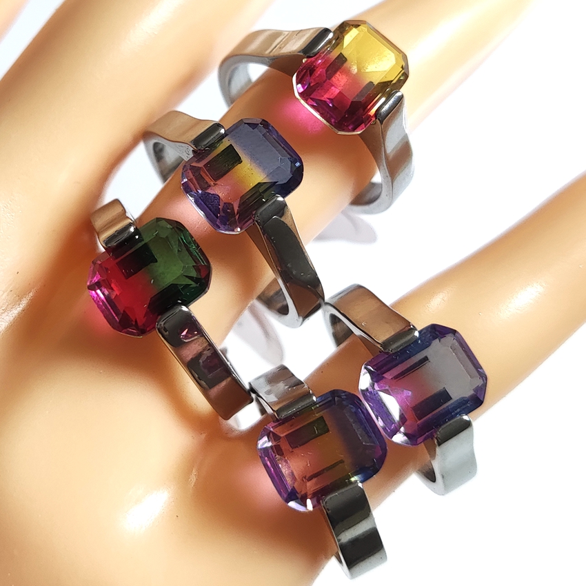 30pcs/lot Assorted Color Stone Ring Women Gold Silver Stainless Steel Clear Crystal Charm Rings Girls Accessories Wholesale Wedding Engagement Jewelry