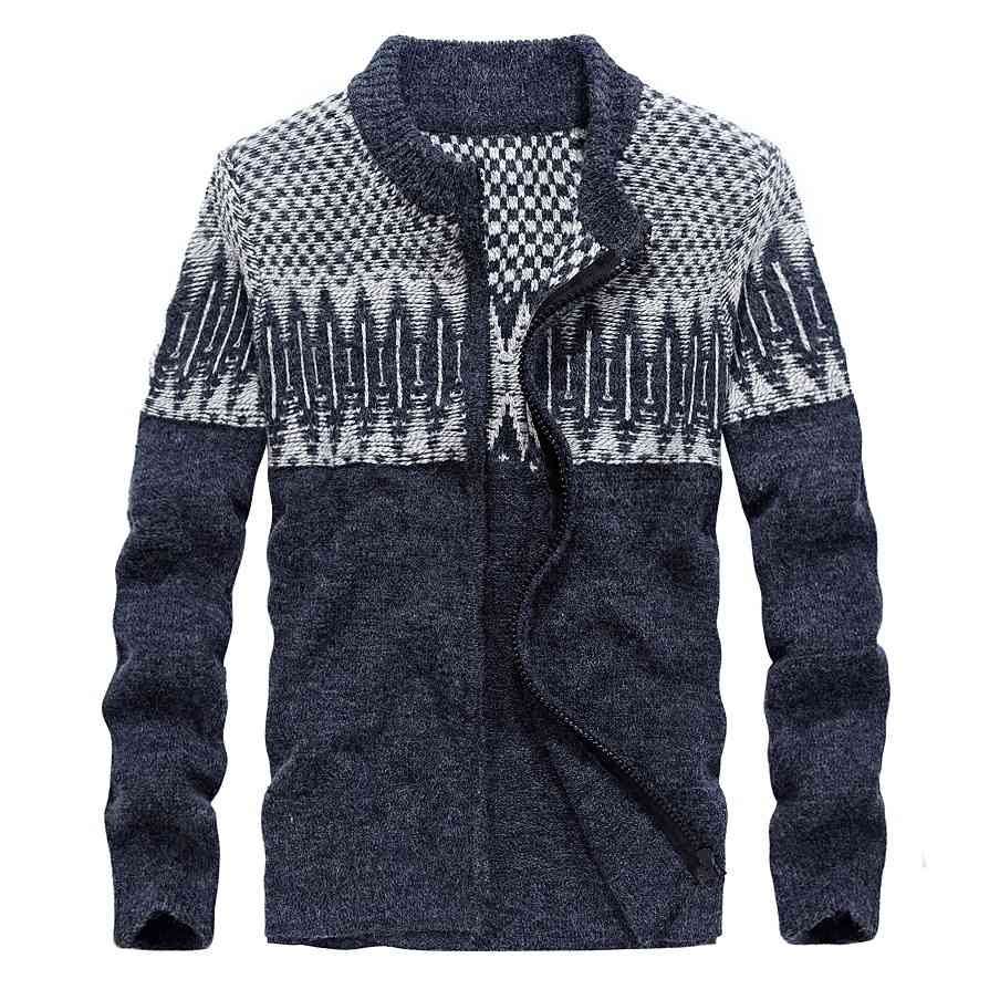 Knitted Autumn Winter Fashion Mens Cardigan Zipper Sweater Casual Patchwork Thick Full Zip Knitwear Coat Male Pattern Style 210518