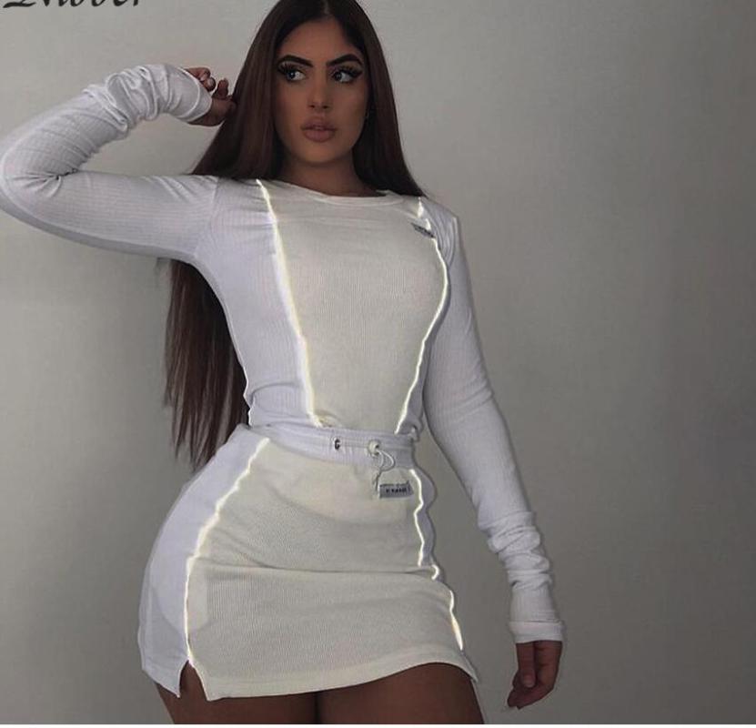 Two Piece Dress Nibber Fashion Reflective Patchwork Sportswear 2pieces Sets Femme 2021 White Knitting Tops Women Tee Mini Shirts Skirts Suit, Orange 
Two Piece Dress Nibber Fashion Reflective Patchwork Sportswear 2pieces Sets Femme 2021 White Knitting Tops Women Tee Mini Shirts Skirts Suit, Orange