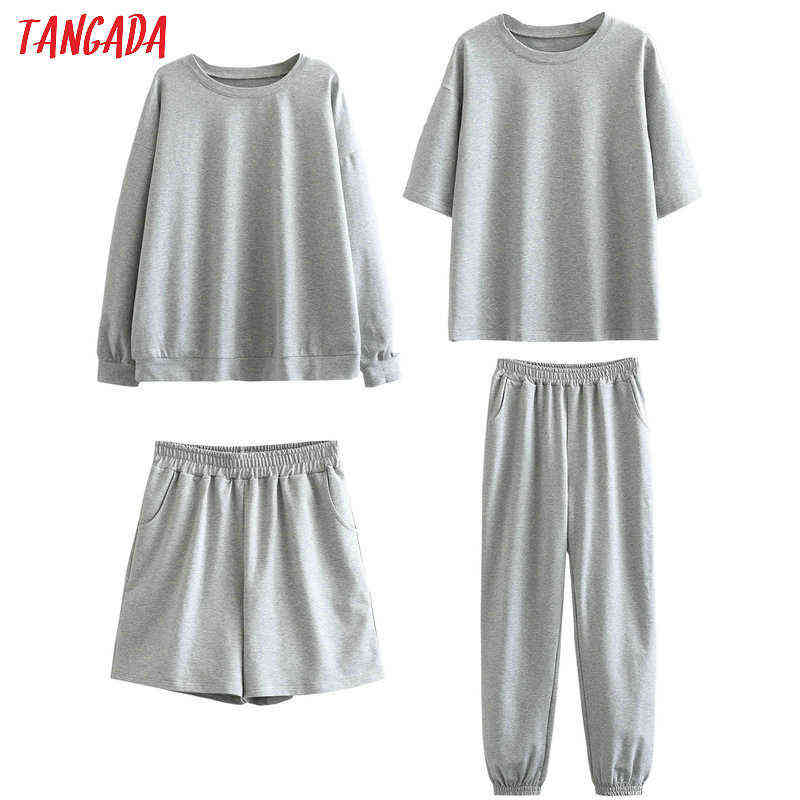 Tangada Autumn Women Terry 95% cotton sweatshirt suit oversized sets o neck hoodies sweatshirt suits 6L30 211108