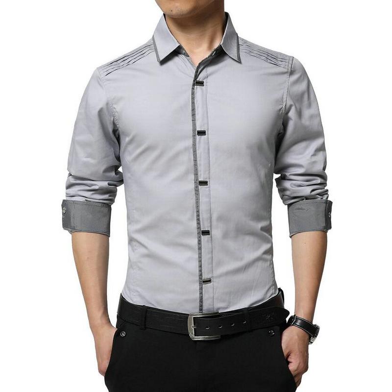 Fashion Casual Men Shirt Long Sleeve Patchwork Slim Fit 100% Cotton Mens Dress Shirts AYG184 Men's