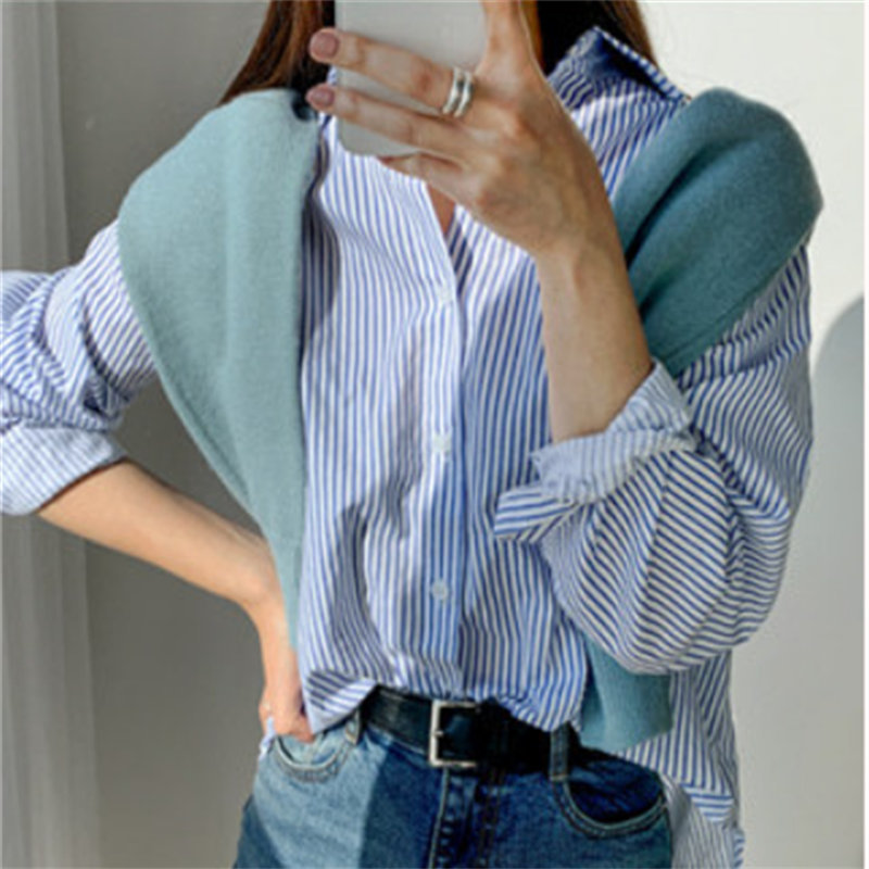 Casual Shirts Streetwear Gentle OL All Match Chic Striped Women Loose Fashion Brief Geometric Clothe Blouses 210421