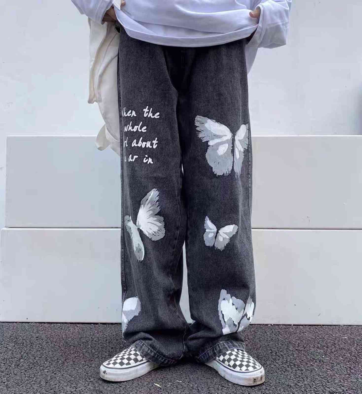 TEDSN Hip Hop Jeans Straight Wide Leg Pants Harajuku Oversize Streetwear Loose Joggers Men Baggy Trousers 211111