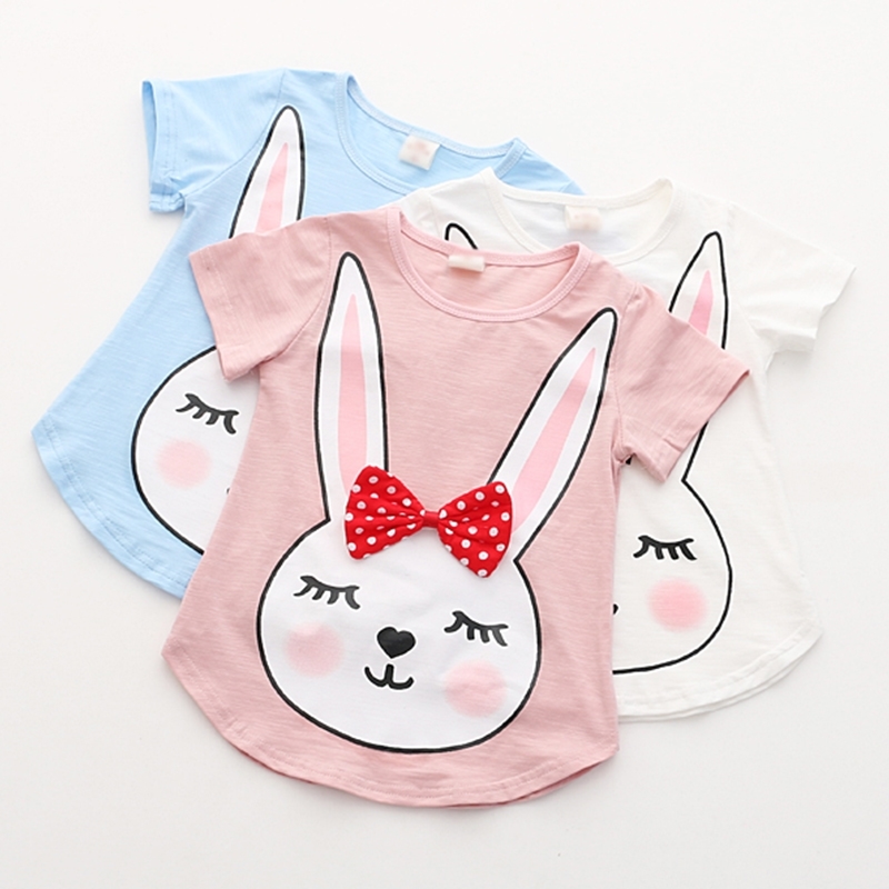 Summer 2 3 4 6 8 10 Years Children Clothing Lovely Funny Cute Rabbit Print Bow Baby Short Sleeve Kids Girls Cartoon T-Shirt 210701, White 
Summer 2 3 4 6 8 10 Years Children Clothing Lovely Funny Cute Rabbit Print Bow Baby Short Sleeve Kids Girls Cartoon T-Shirt 210701, White