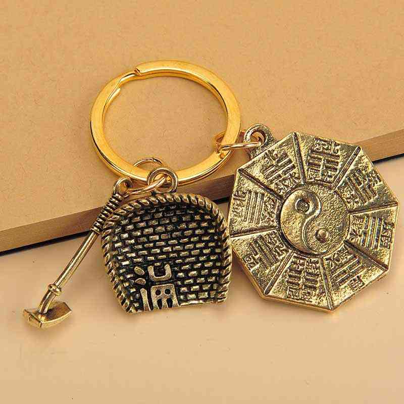Key Rings Chain Pendant Men's Chinese Style Brass Dustpan Car Creative Personalized Accessories