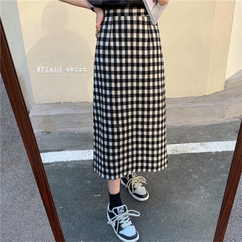 Plaid Female OL Elegant Fashion Geometric All Match Slim Feminine High Waist Bottoming Chic Women Skirt 210421