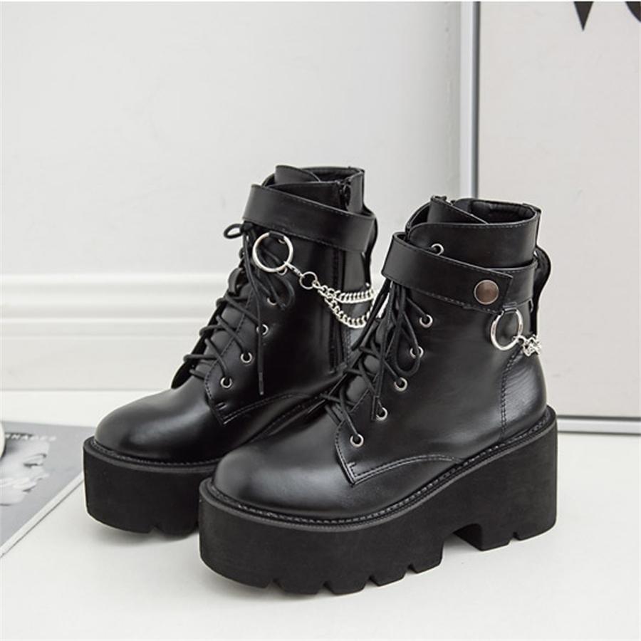 Metal Chains Chunky Platform Women's Boots Round Toe Martin Ankle Boots Winter Black Punk Goth Boots for Women
Metal Chains Chunky Platform Women's Boots Round Toe Martin Ankle Boots Winter Black Punk Goth Boots for Women