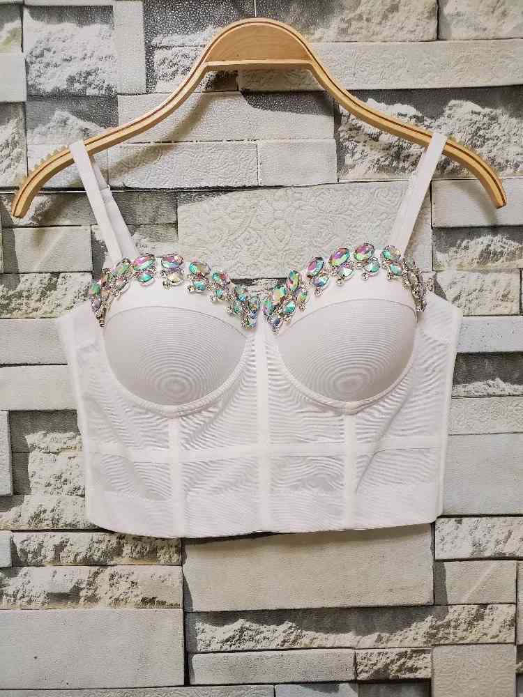 Rinestone Hand-made Cristal Pearls Bralet Corselets Women's Bustier Bra Cropped Top Wedding Bralette Vest sexy camis 210421