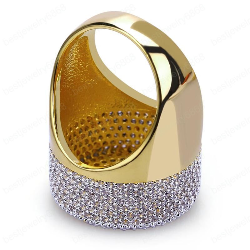 18K Real Yellow Gold Plated Full Bling CZ Ice Out Ring for Party Wedding Party Hot Gift for Men Women Size 7-11