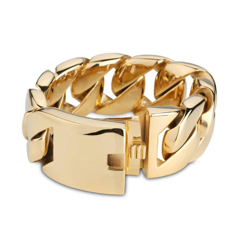Big Heavy Hip Hop Punk Rock Chain Bracelet 26mm 32mm Wide Gold Titanium Stainless Steel Cuban Link Chains Bangle Bracelets Wristband Miami Jewelry Gif