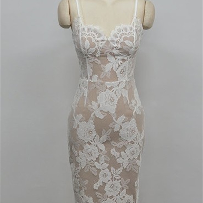 Korea Women Sexy Lace V-Neck Spaghetti Straps Slim Waist Pencil Dress Female Summer Elegant Bodycon Vestidos Femme 210519