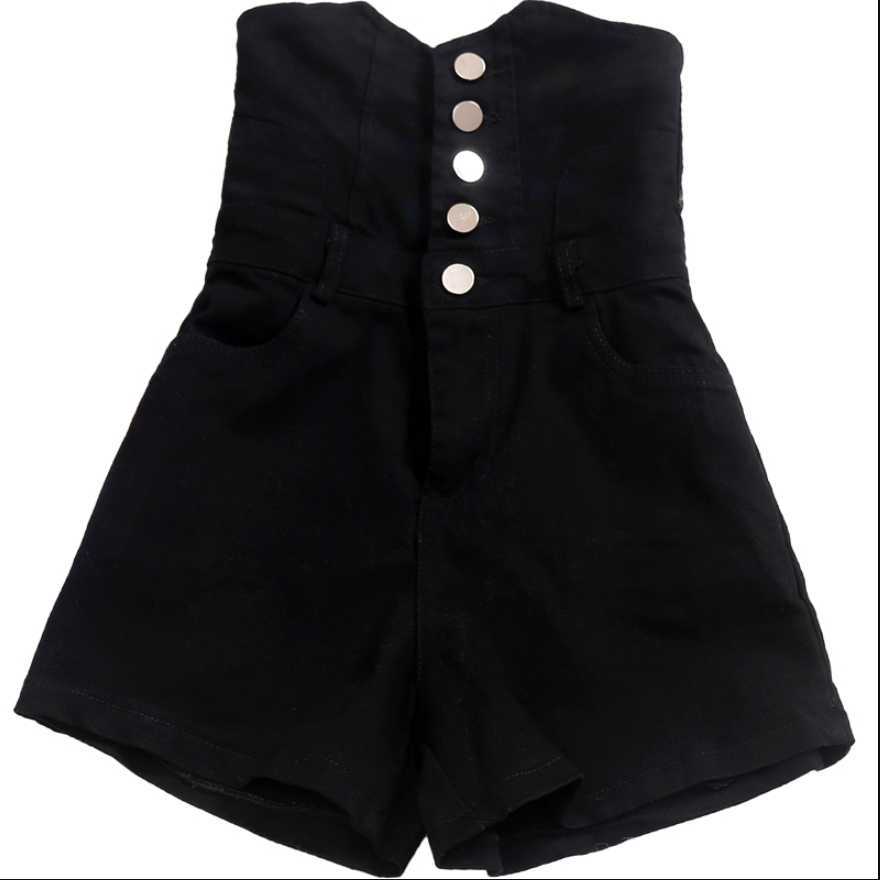 spring summer fashion single breasted denim shorts women high waist wide leg jeans 210714