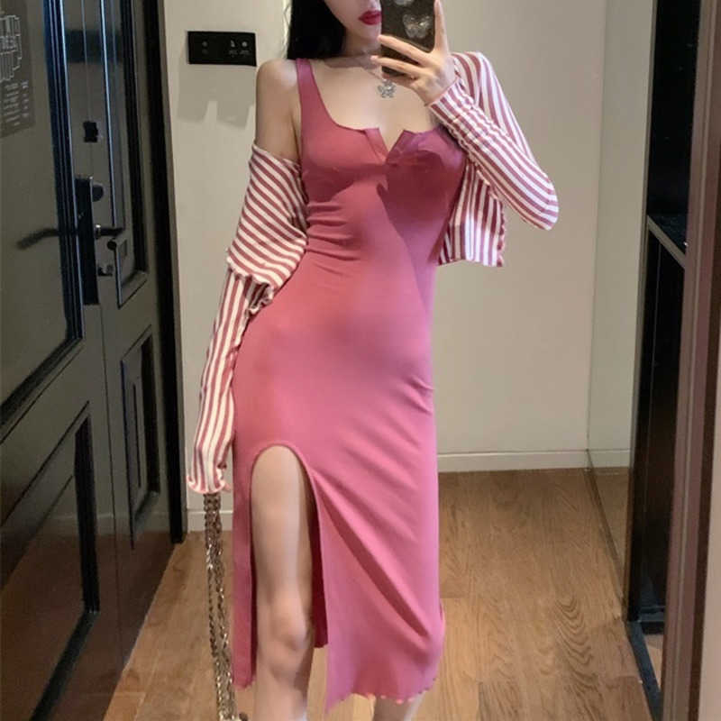 Autumn Comfortable Stripe Summer Tops + Split Sexy Tank Vest Dress Two Piece Women's Pink Dresses Korea Top L06P 210603, Red
Autumn Comfortable Stripe Summer Tops + Split Sexy Tank Vest Dress Two Piece Women's Pink Dresses Korea Top L06P 210603, Red
