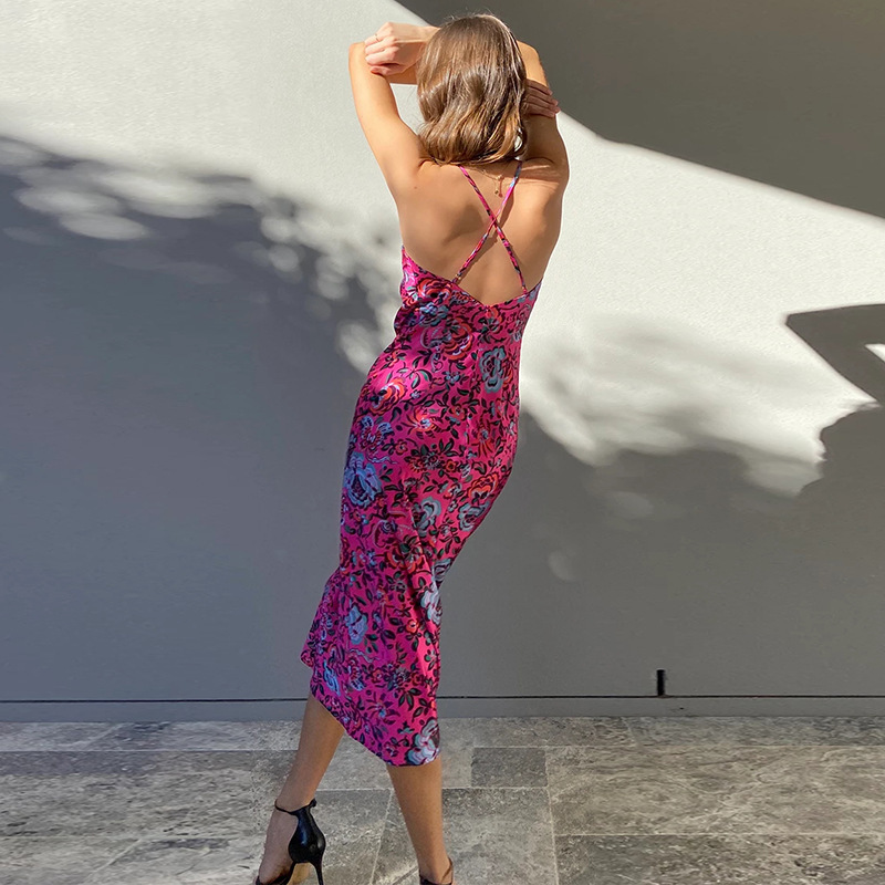 Women Dress Printed Bohemia Sexy Long Print Floral es Backless Spaghetti Strap Summer Beach es 210513