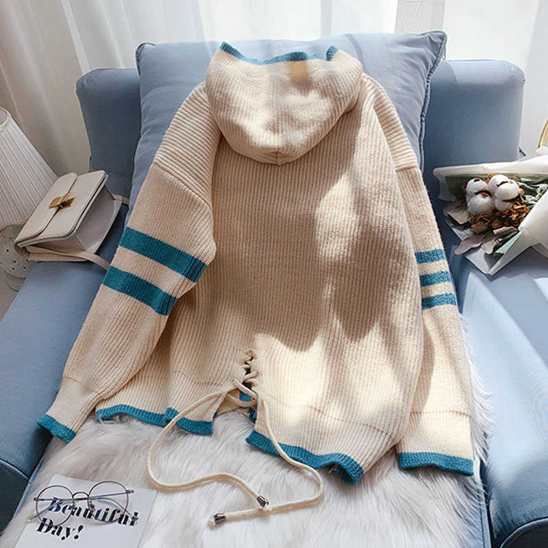 H.SA Autumn Winter Women Hooded Cardigan Warm Knitted Sweater Jacket Pocket Knit Cardigans Coat Lady Loose Sweaters Casual Tops 210716