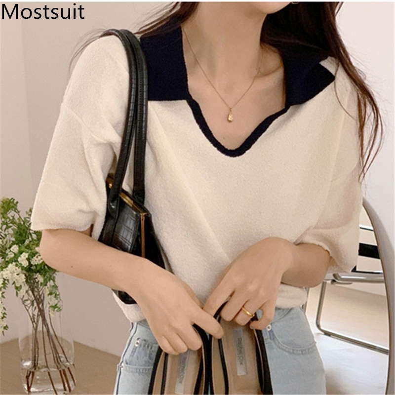 Summer Korean Color-blocked Knitted Tops T Shirts Women Short Sleeve V-neck Tees Casual Fashion Office Female T-shirts 210518, Beige
Summer Korean Color-blocked Knitted Tops T Shirts Women Short Sleeve V-neck Tees Casual Fashion Office Female T-shirts 210518, Beige