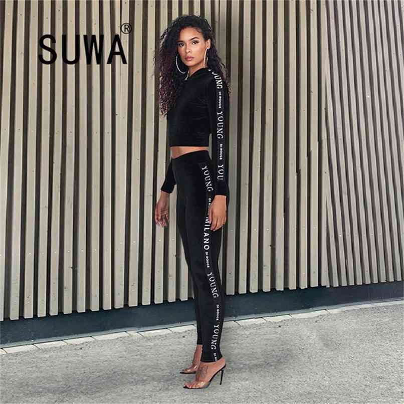 Loungewear Women Two Piece Sets Workout Clothes Side Letter Print Long Sleeve Crop Top Jogger Leggings Trousers Yoga Sports Suit 210525, Black
Loungewear Women Two Piece Sets Workout Clothes Side Letter Print Long Sleeve Crop Top Jogger Leggings Trousers Yoga Sports Suit 210525, Black