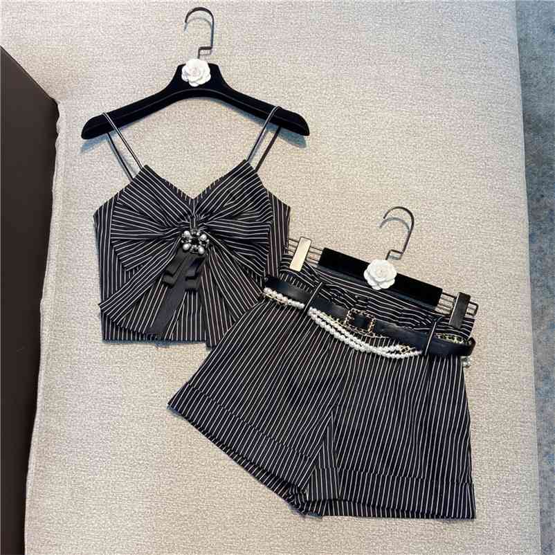 Pearl summer fashion women clothes striped straps bow spliced sexy top and short s two pieces set WR68101L 210525, As picture
Pearl summer fashion women clothes striped straps bow spliced sexy top and short s two pieces set WR68101L 210525, As picture