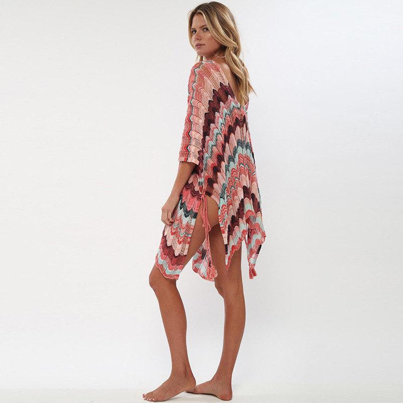 Oversize Crochet Beach Dress Cover up Sarong Kaftan Tunic Plage Bathing suit cover s Pareo Bikini #Q828 210420