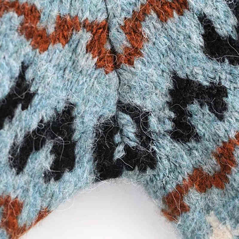 Women Vintage Turtleneck Color Matching Print Casual Loose Knitting Sweater Female Long Sleeve Chic Pullovers Tops 210520