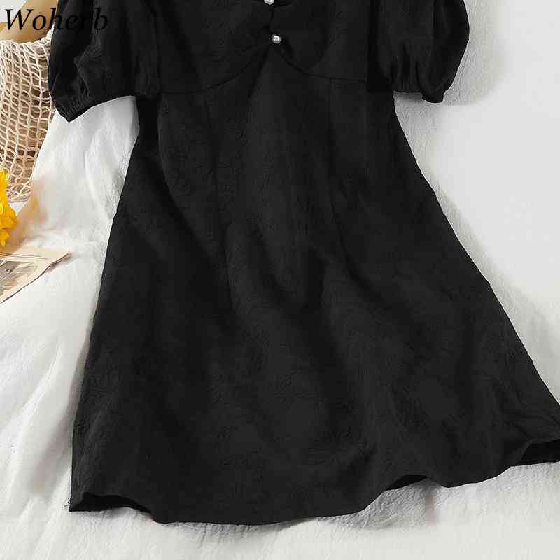 Women White V Neck Dress Sexy Beading Off Shoulder Puff Sleeve Vestidos Temperament A Line Robe Slim Fit Mini Dresses 210519