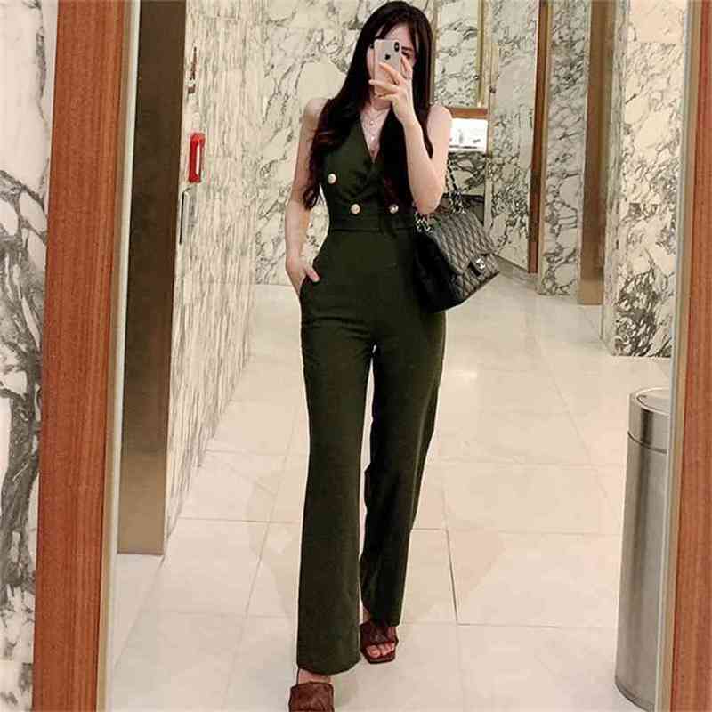 Summer Women Solid V Neck Slim Designer Double Breasted Jumpsuit Female High Waist Wide Leg Pants Rompe 210603, Black
Summer Women Solid V Neck Slim Designer Double Breasted Jumpsuit Female High Waist Wide Leg Pants Rompe 210603, Black