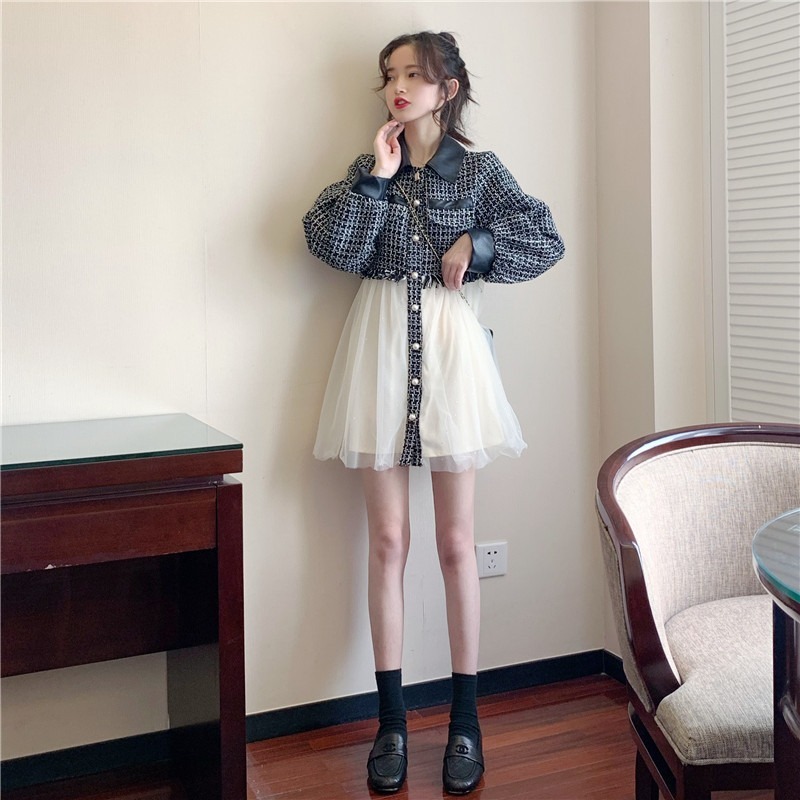 French Vintage Mini Dress Women Long Sleeve Button Fairy Retro Party Dress Female Dress Korean Autumn Clothing 210521