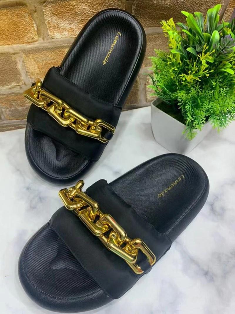 Sandals BRKWLYZ Soft Thick Sole Unisex Slipper Metal Chain Ornament Open Round Toe Casual Slides Summer Sandal Flat Heel Big Size 43, Black
Sandals BRKWLYZ Soft Thick Sole Unisex Slipper Metal Chain Ornament Open Round Toe Casual Slides Summer Sandal Flat Heel Big Size 43, Black