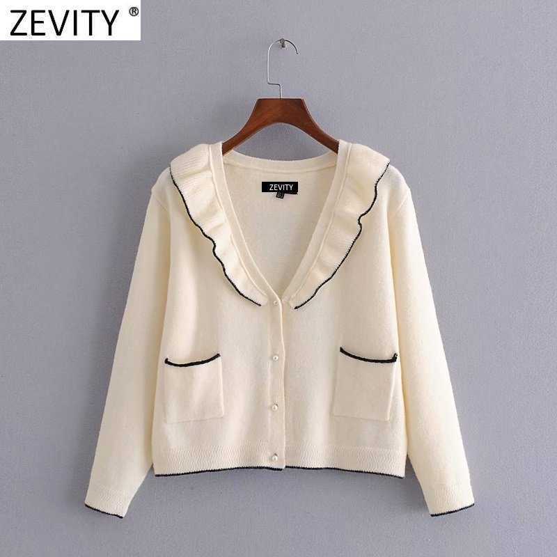 Zevity Women Sweet Black Edge Ruffles Patchwork Knitting Sweater Femme Chic Long Sleeve Pocket Patch Cardigan Tops S590 210603, As pic s590hh
Zevity Women Sweet Black Edge Ruffles Patchwork Knitting Sweater Femme Chic Long Sleeve Pocket Patch Cardigan Tops S590 210603, As pic s590hh
