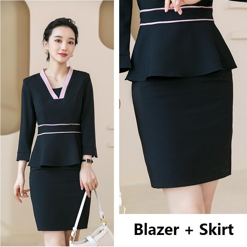 Two Piece Dress Fashion Women Skirt Suits Pink Blazer And Jacket Sets Ladies Work Business Office Uniform StylesTwo