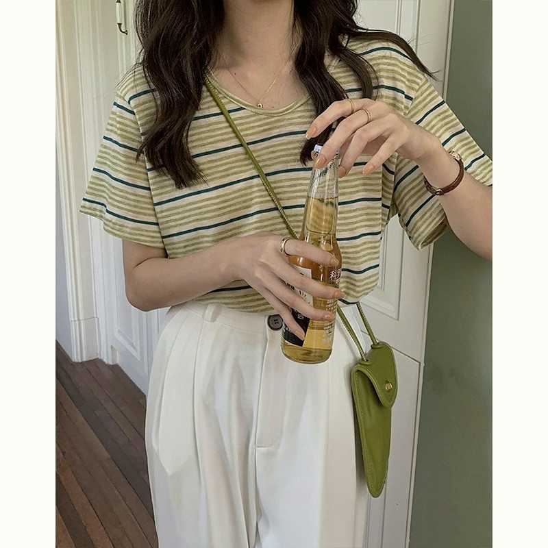 Striped T-shirt Women's Short Sleeve Summer V-neck Loose Sweater Top N553H 210607, Yellow
Striped T-shirt Women's Short Sleeve Summer V-neck Loose Sweater Top N553H 210607, Yellow
