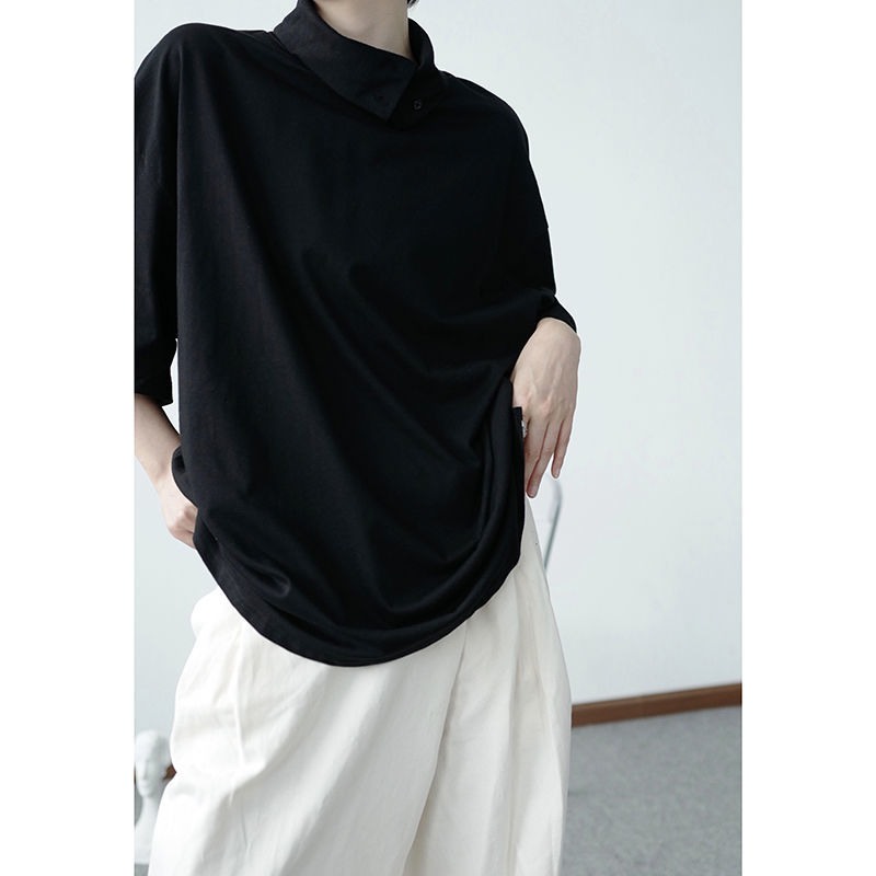 IEFB / men's wear Turtleneck T-shirt for mal summer short sleeve Korean style fashio black white large size tops 9Y3224 210524