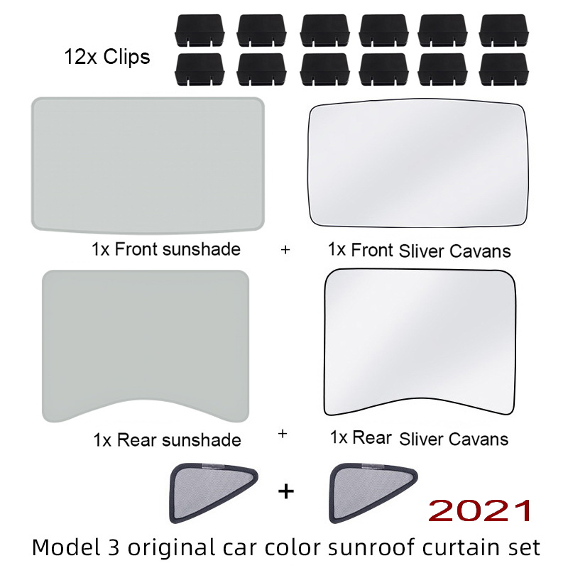 6pcs/set Car Sun Shades Glass Roof Sunshade for Tesla Model 3 2021 Front Rear Sunroof Triangle Windshield Skylight Blind Shading Net