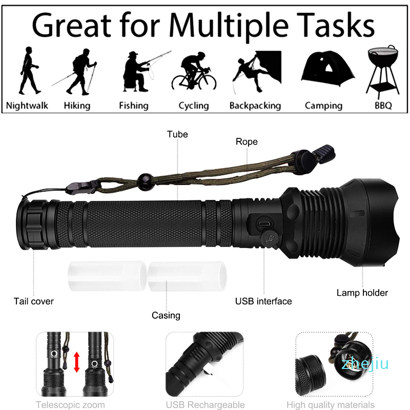 led flashlight 90000 lumens xhp702 most powerful flashlight 26650 usb torch xhp70 lantern hunting lamp hand light