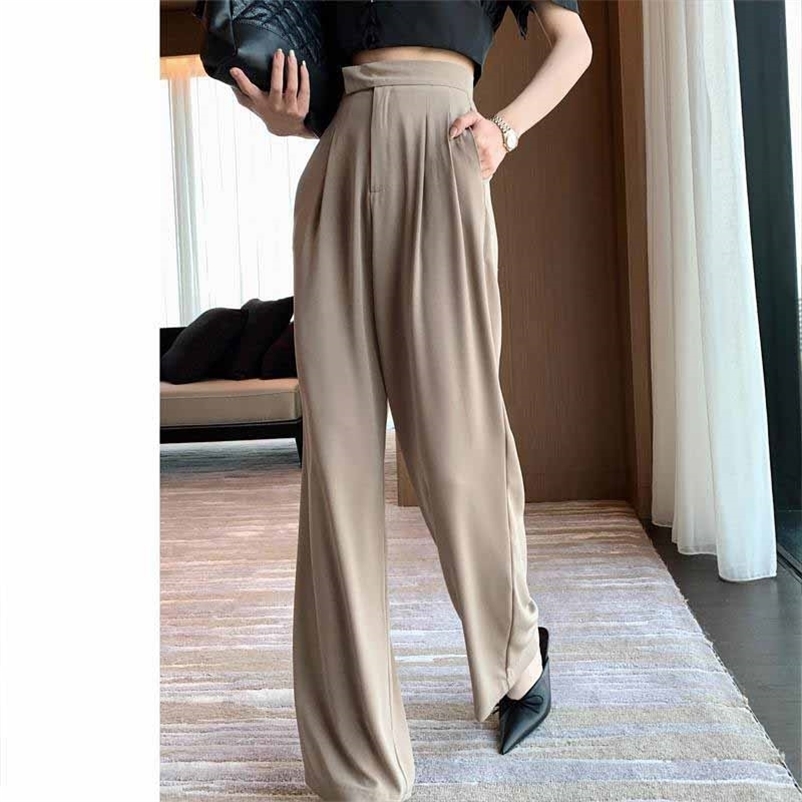 spring summer woman Long Pant Female High Waist Solid Straight Trousers Large Size Casual pants 210510