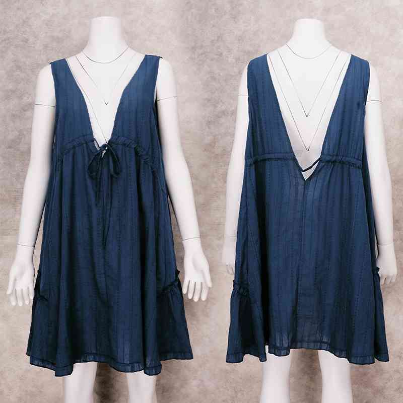 Bikini Cover-ups Sexy Plunging Neck V-back Summer Beach Dress Yellow Cotton Tunic Women Wear Swim Suit Cover Up A774 210420