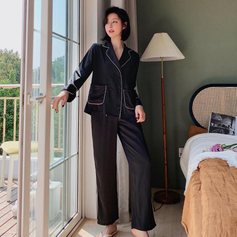 Summer Satin 2PCS Pajamas Suit Women Shirt&Pants Sleepwear Silky Homewear Pyjamas Casual Kimono Gown Intimate Lingerie Women's