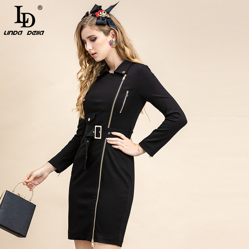Fashion Runway Summer Bodycon Pencil Dress Women Long sleeve Sashes Solid Ladies Elegant Short Black 210522