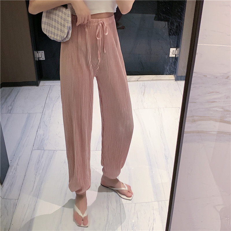 Pants & Capris Summer Fashion Thin Loose Pink Elastic High Waist Pleated Harem Pant Women Joggers All-match Pantalones De Mujer 210429