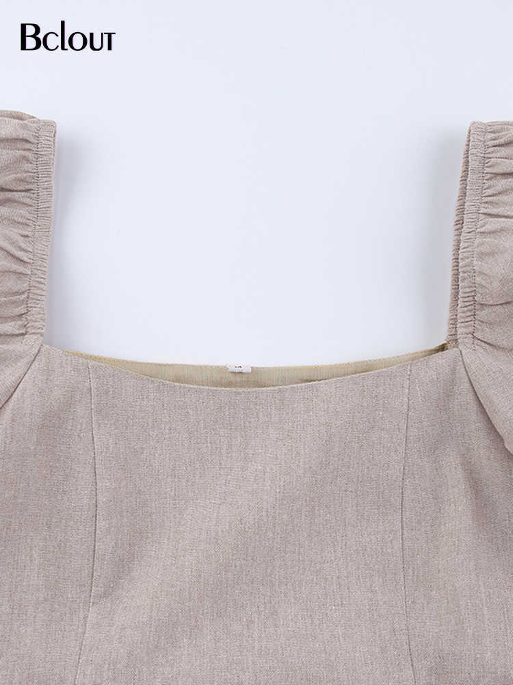 Bclout Vintage Sexy Square Collar Short Dress Woman Elegant High Waist A-Line Dresses Spring Puff Sleeve Casual Vestido 210630