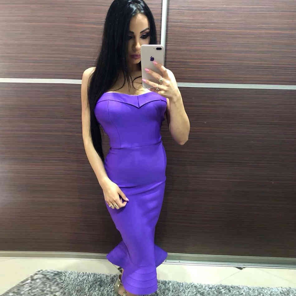 Women'S Fashion Sexy Party Bandage Sleeveless Dress Bodycon Purple Brown Summer Mermaid Strapless Christmas Dress Vestido 210409