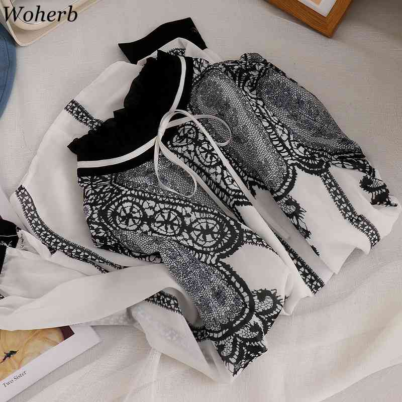 Women Fashion Chic Chiffon Shirt Summer Lace Patch Elegant Long Sleeve Blusas Vintage Stand Collar Blouse Clothes 210519