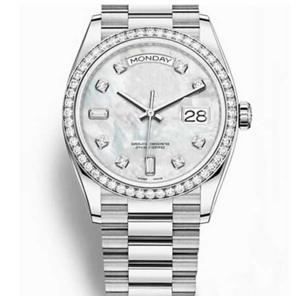 Unisex Watch Daydate Pearl Dial Diamond Automatic Mechanical Movement Sapphire Glass Stainless Steel Men Lady Watches Male Wristwatches, Make waterproof 50m
Unisex Watch Daydate Pearl Dial Diamond Automatic Mechanical Movement Sapphire Glass Stainless Steel Men Lady Watches Male Wristwatches, Make waterproof 50m