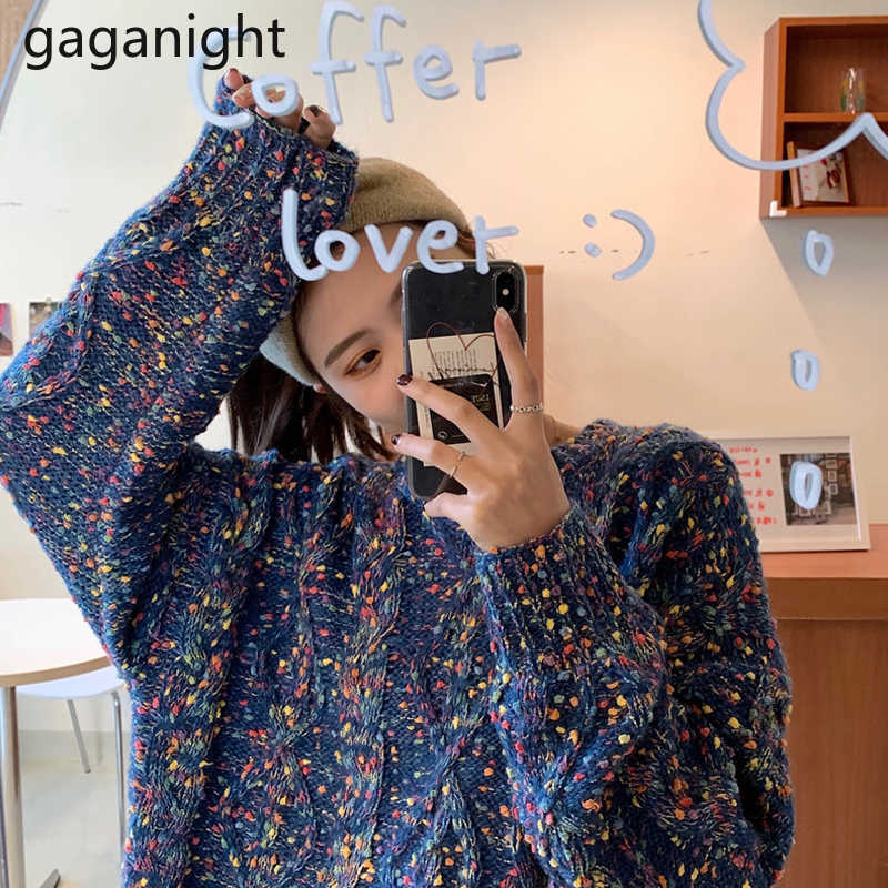 Sweet Color Dots Sweater Fall Korean Style Loose Chic O-neck Pullovers Tops Elegant Womens Knit Sueter Mujer 210601