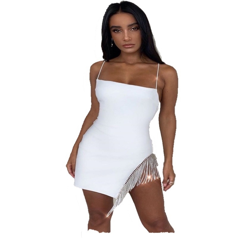 Sexy Sleeveless Diamond Tassel Spaghetti Straps Cross Backless Irregular Bodycon Dress for Woman Party Night White Elegant 210604, Red
Sexy Sleeveless Diamond Tassel Spaghetti Straps Cross Backless Irregular Bodycon Dress for Woman Party Night White Elegant 210604, Red