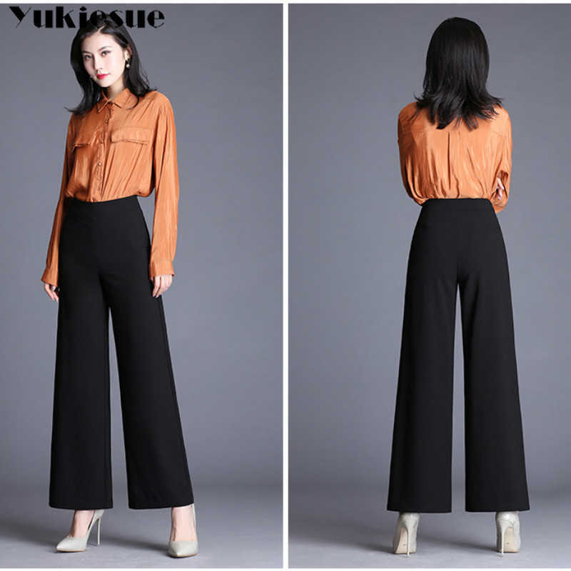 High Waist Straight Pants Summer Wide Leg Elastic Workwear Trousers Women Black Office Ladies Plus size 4XL 210608