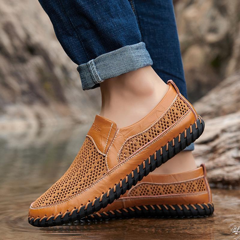 Sandals Summer Genuine Leather Men Loafers Breathable Mesh Shoes Soft Fashion Beach Male A2398, Blue
Sandals Summer Genuine Leather Men Loafers Breathable Mesh Shoes Soft Fashion Beach Male A2398, Blue