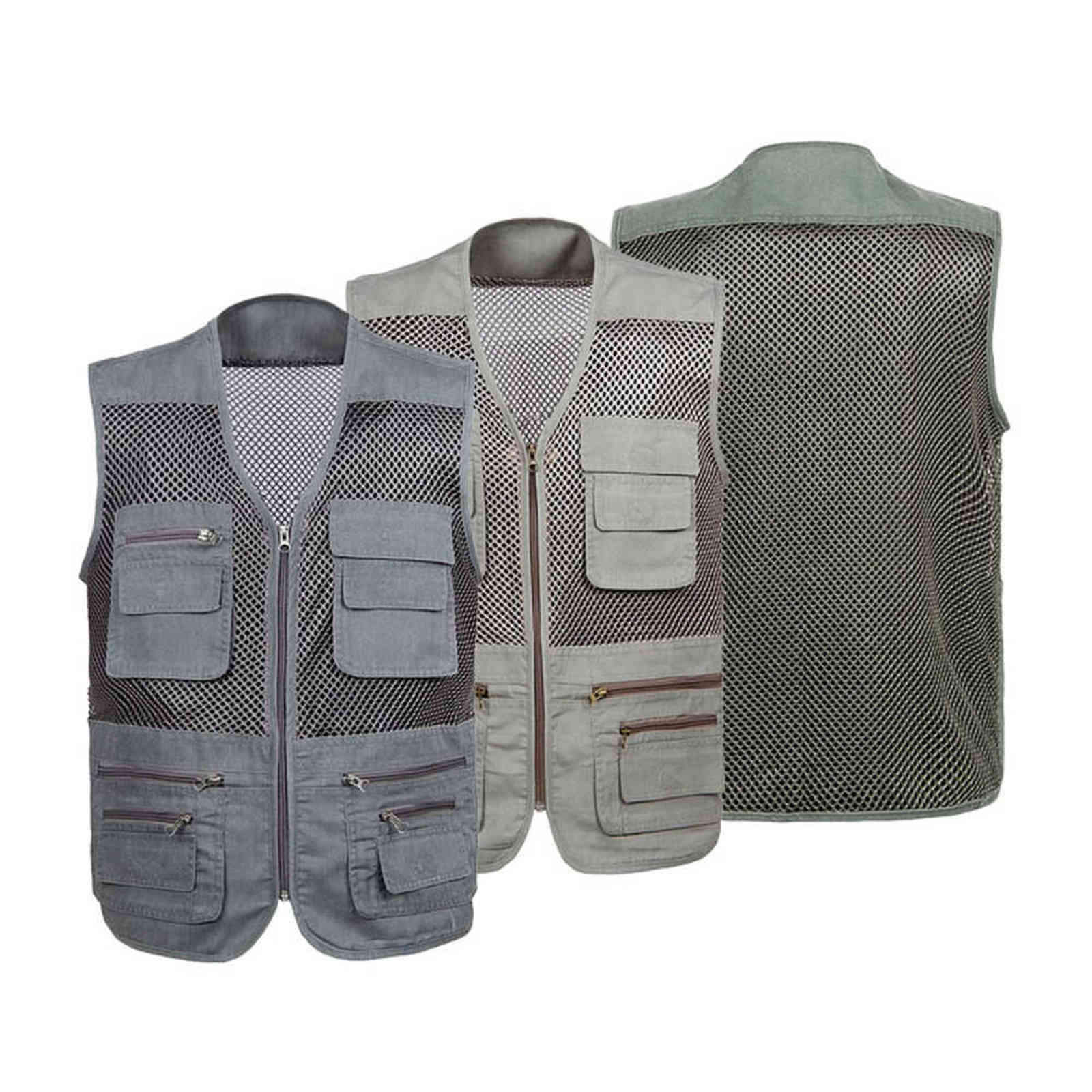 Large Size Mesh Quick-Drying Vests Male with Many Pockets Mens Breathable Multi-pocket Fishing Vest Work Sleeveless Jacket 211111