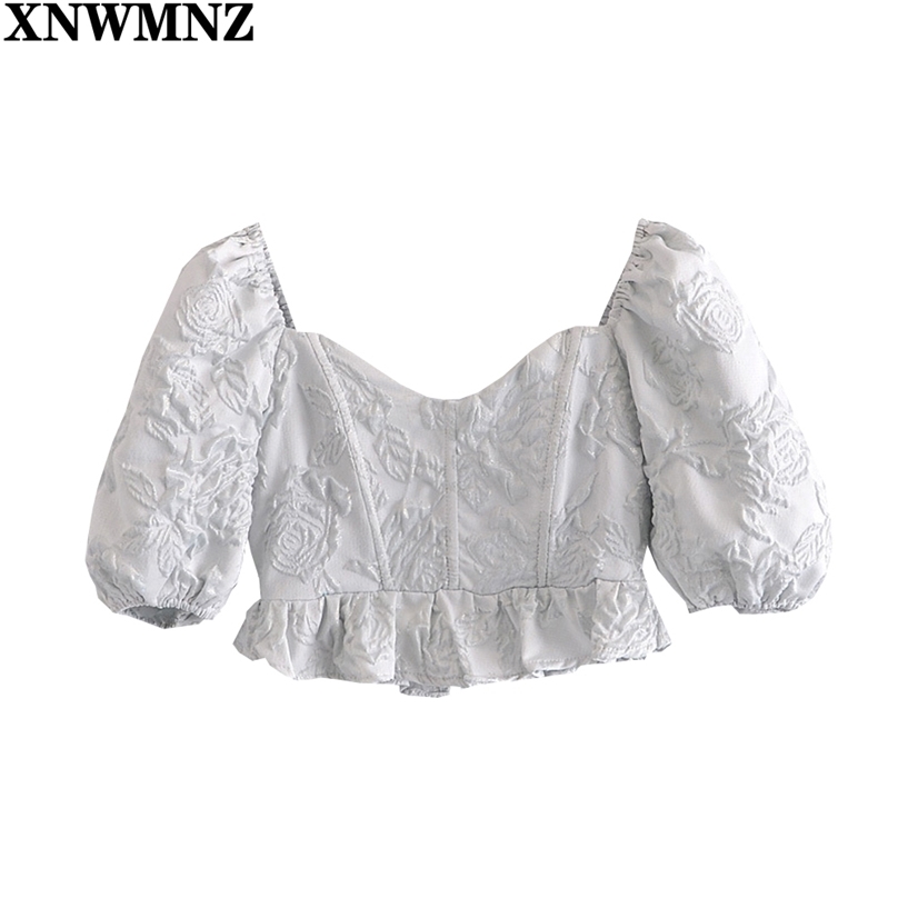 Summer 3D Flower Short sleeve Shirt France Style Retro Elastic Ruched Slim Fit Cropped Blouse Tops blouses and shirts 210520, Silver
Summer 3D Flower Short sleeve Shirt France Style Retro Elastic Ruched Slim Fit Cropped Blouse Tops blouses and shirts 210520, Silver
