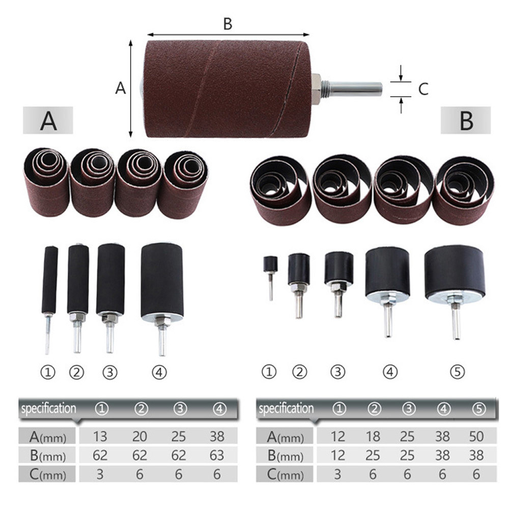 Sand Paper Roll Drum Sander Kit Sanding Belt Grit 80 120 Sandpaper Long Short With Spindle Case For Drill Press Rotary Tools